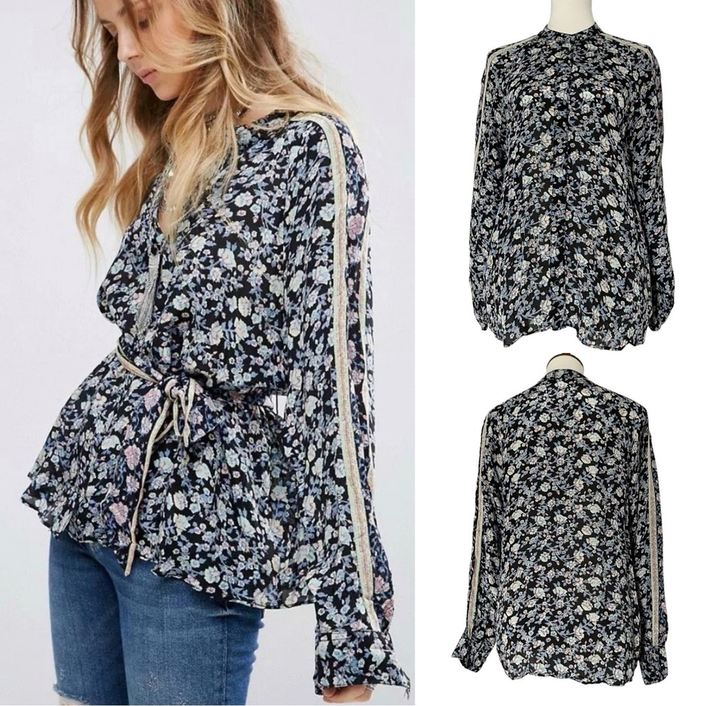 Free People Skyway Drive In Top Women Floral Button Front Blouse‎ *No Belt